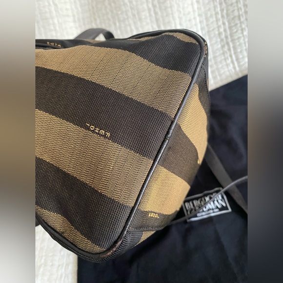 Fendi Bauletto Boston Speedy Pequin Black Golden Brown Crossbody Bag - Picture 8 of 16